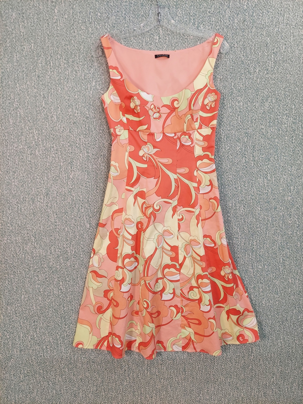 Tahari Floral Scroll Print Fit & Flare Dress Size 4 Coral Sleeveless